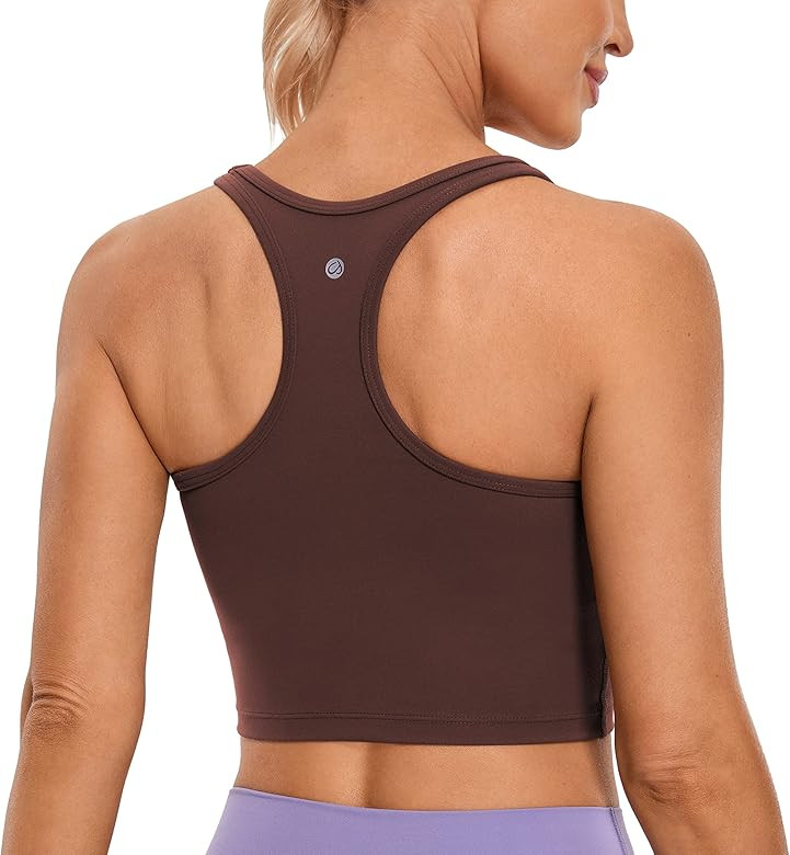 CRZ YOGA Butterluxe Womens Y-Back Racerback Longline Sports Bra - Padded Scoop Neck Workout Crop Tank Top with Built in Bra | Amazon (US)