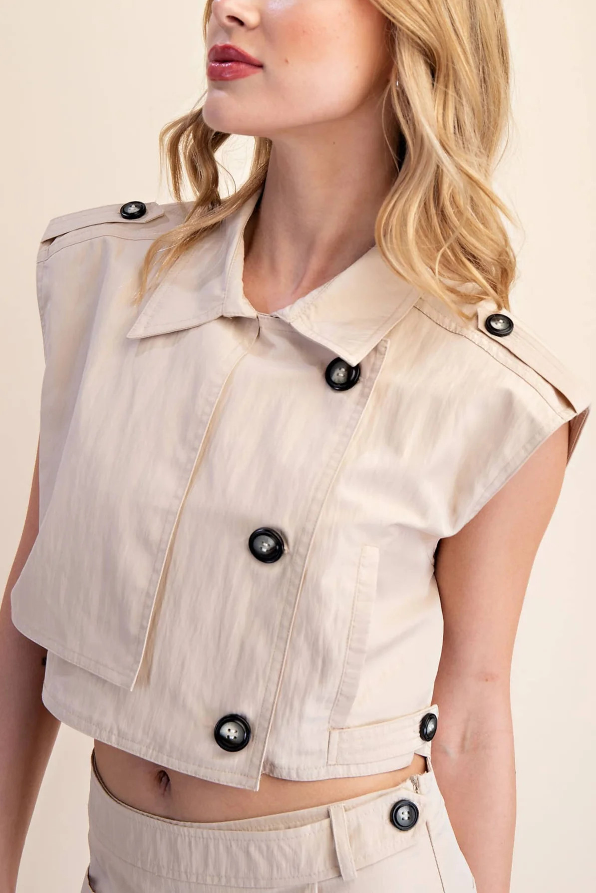 Teresa Lapel Collar Sleeveless Crop Jacket | MTT Collective