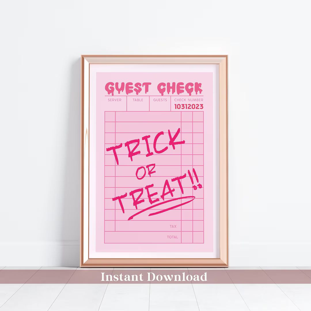 Pink Halloween Trick or Treat Halloween Wall Decor Printable Pink Preppy Wall Art Retro Halloween... | Etsy (US)