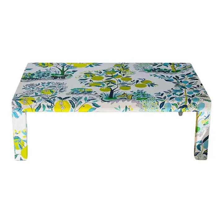 1980s Vintage Parsons Coffee Table in Schumacher Citrus Garden Pool | Chairish
