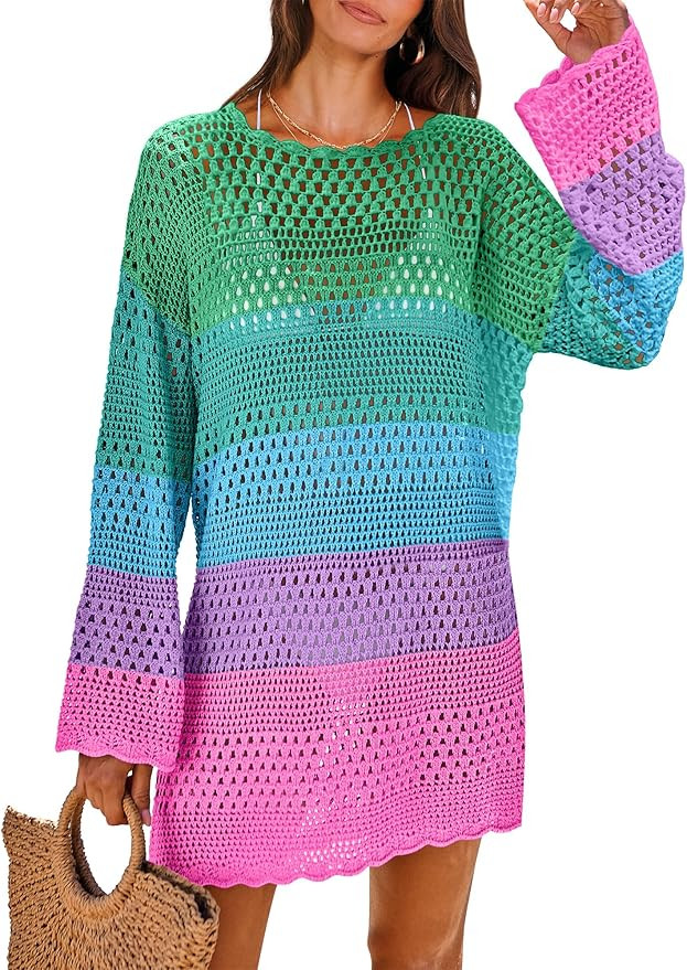 ANRABESS Women Swimsuit Crochet Swim Cover Up 2026 Summer Bathing Suit Swimwear Mesh Knit Beach D... | Amazon (US)