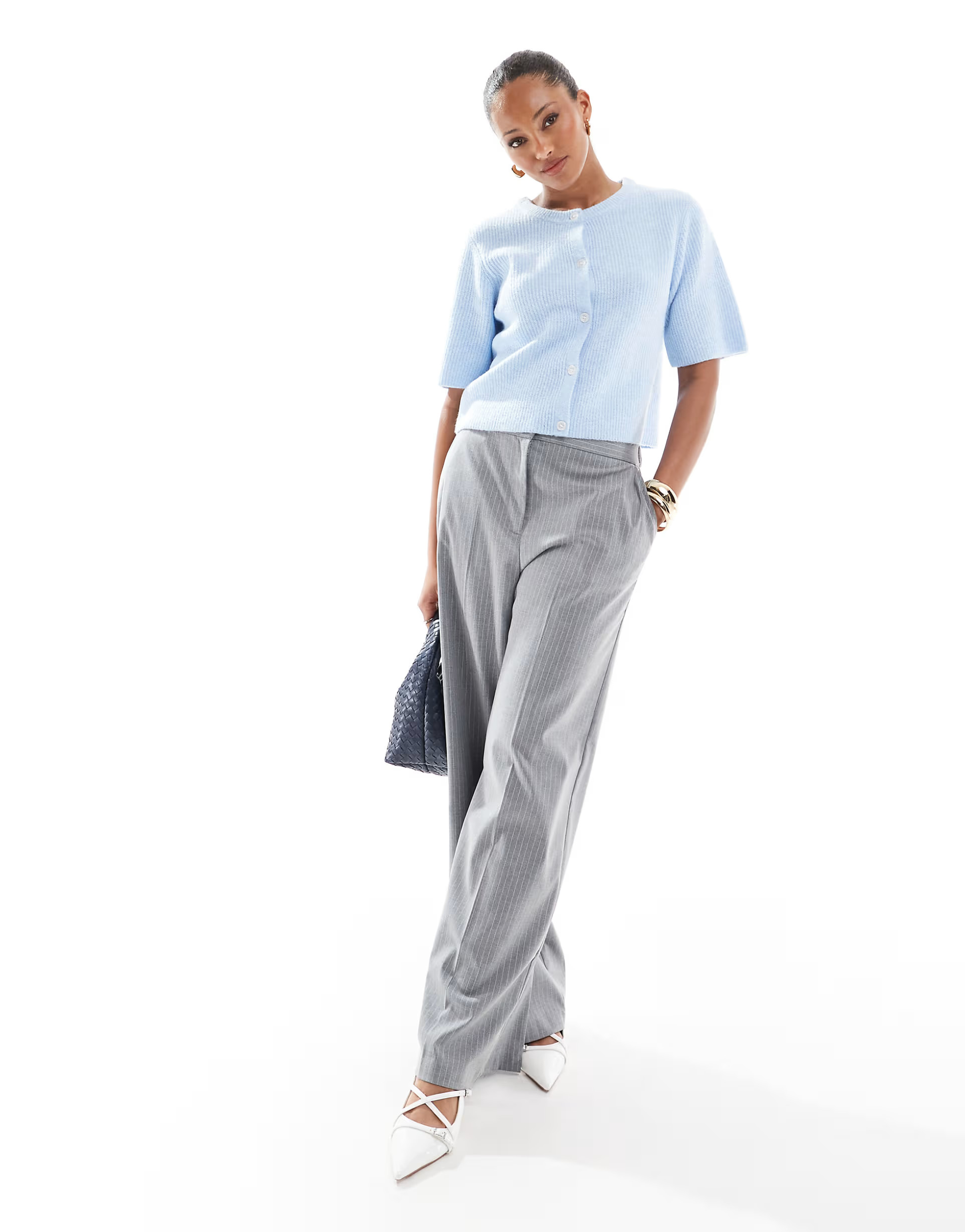 Pieces soft knit short sleeve cardigan in blue | ASOS (Global)