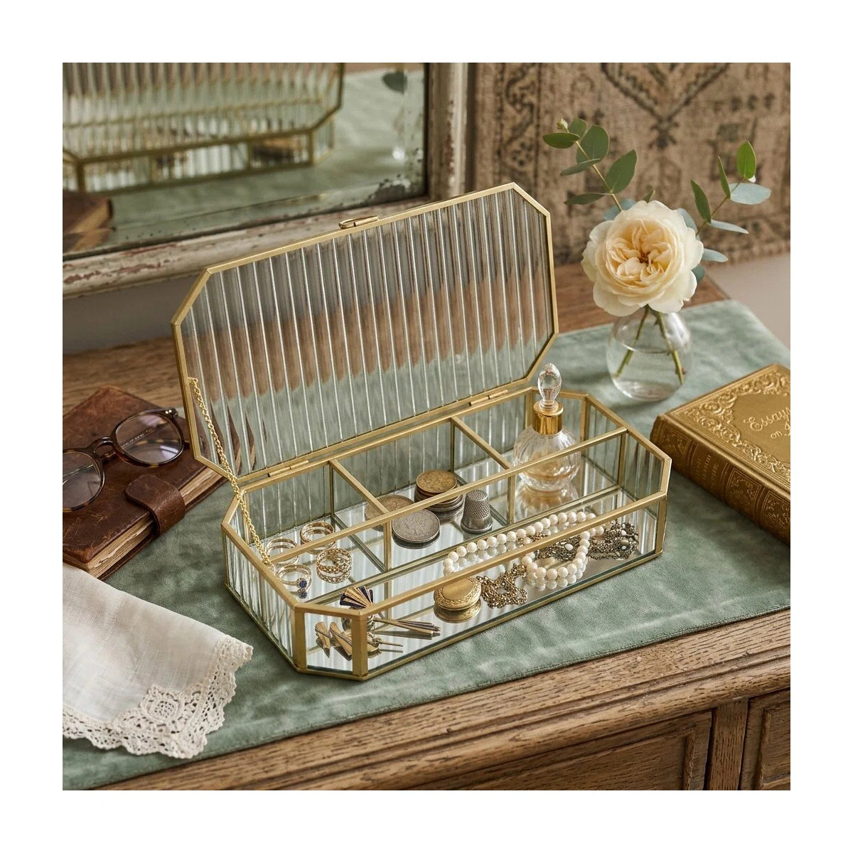 Zelara 11.6" Fluted Glass Mirrored Display Box | Wayfair North America