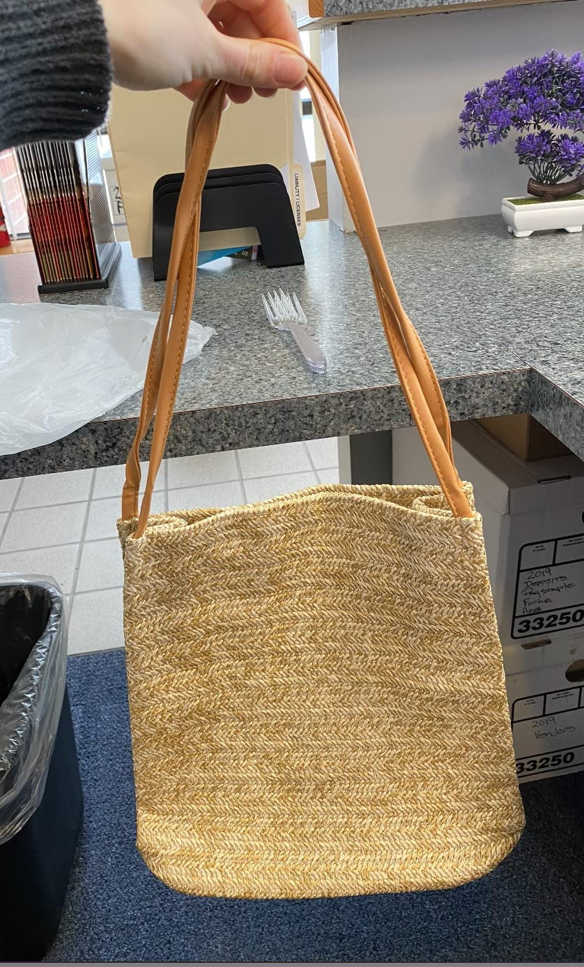 Aphoraeny Straw Beach Bag Buckets Totes Handbag Shoulder Bag Tote Bag Women Summer Handbag | Amazon (US)