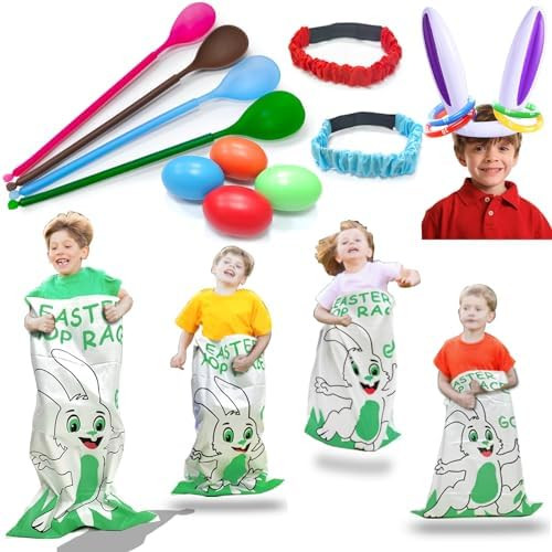 19 Pack Easter Outdoor Party Games for Kid Family, School Carnival Game 4 Bunny Potato Sack Race ... | Amazon (US)