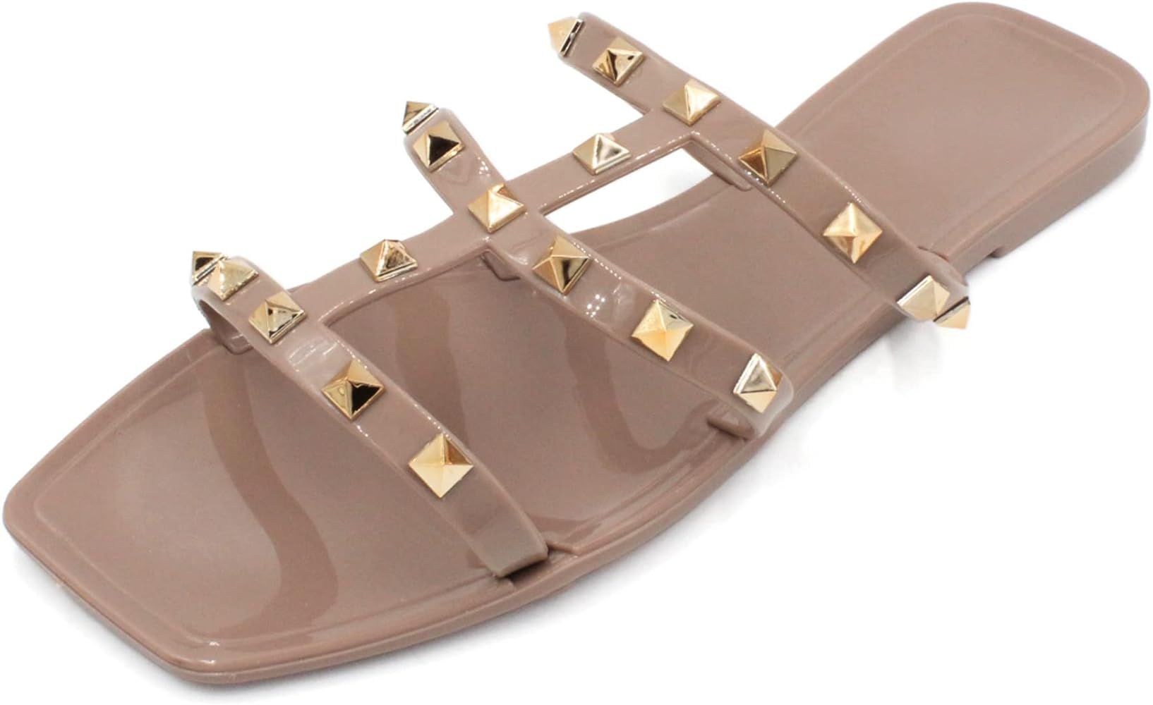 LAVRA Women’s Studded Sandals Bow T-Strap PVC Flip Flop Jelly Shoes | Amazon (US)