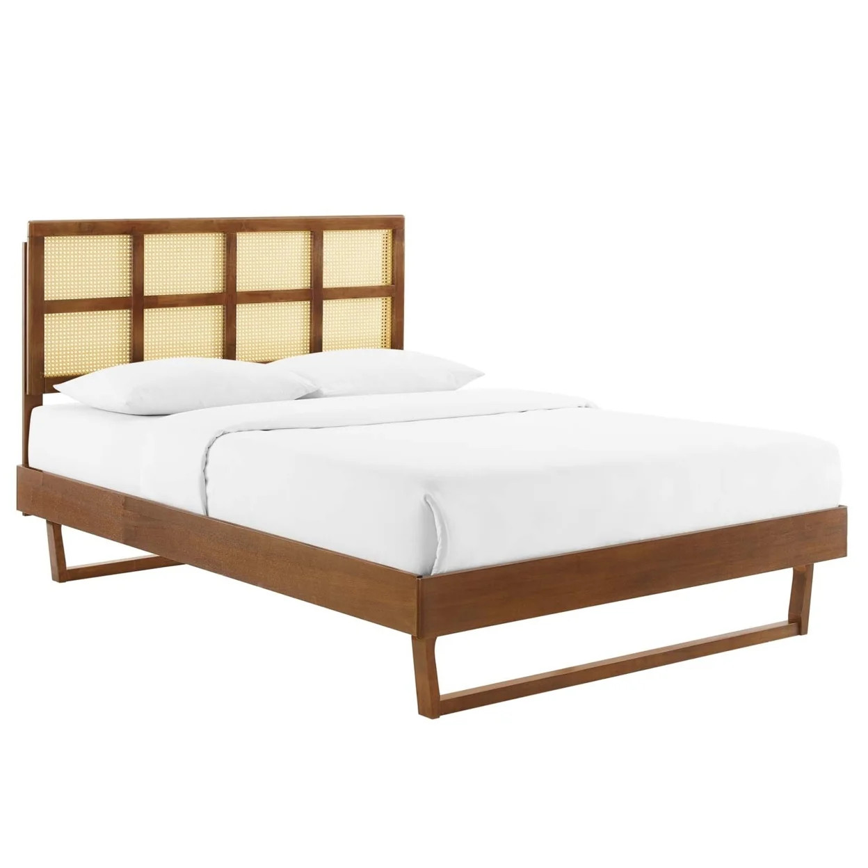 Sidney Cane and Wood Queen Platform Bed With Angular Legs Walnut | Walmart (US)