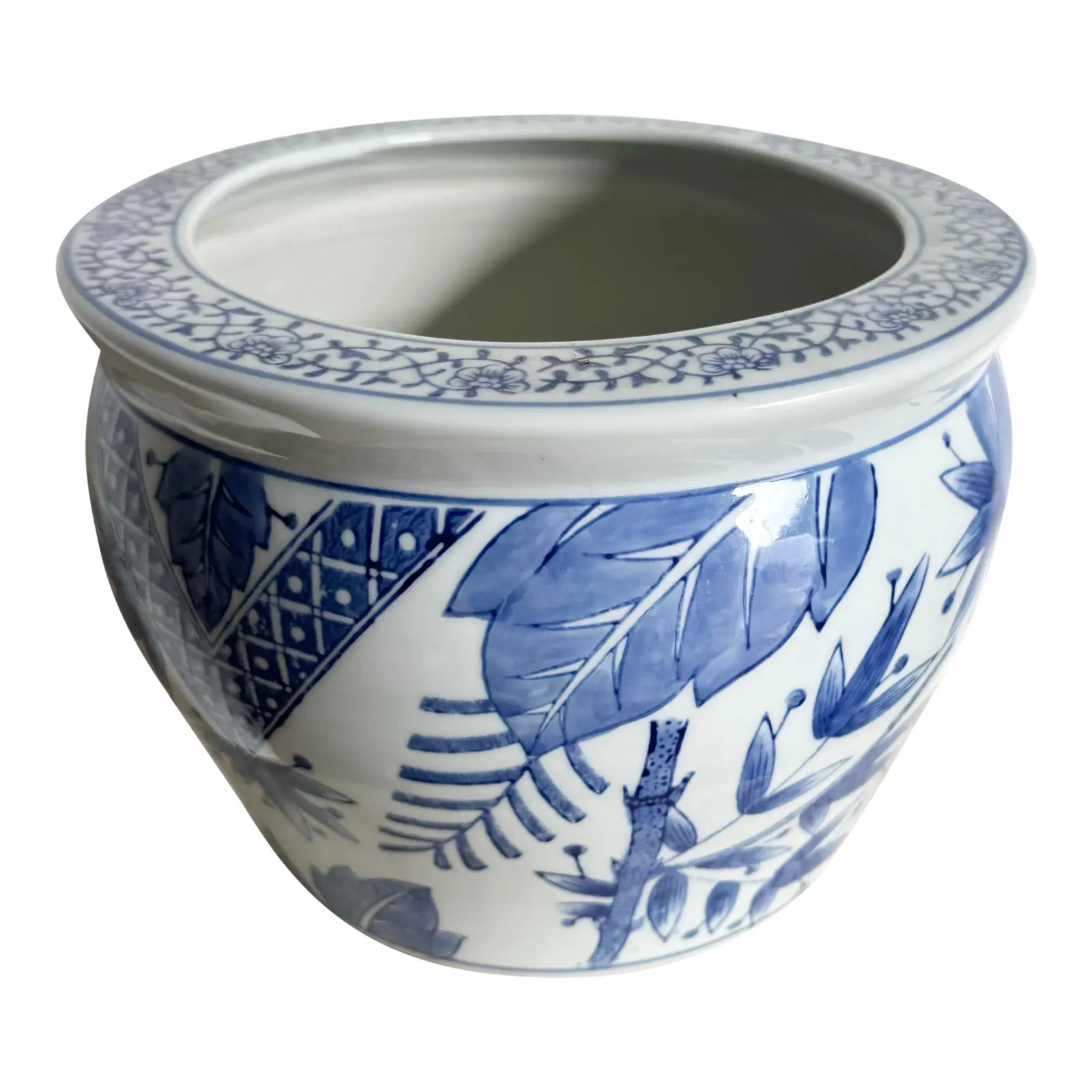 Chinese Blue and White Porcelain Fish Bowl Vase | Chairish