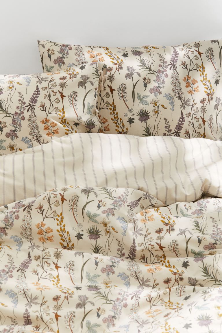 Cotton King/Queen Duvet Cover Set - Light beige/floral - Home All | H&M US | H&M (US + CA)