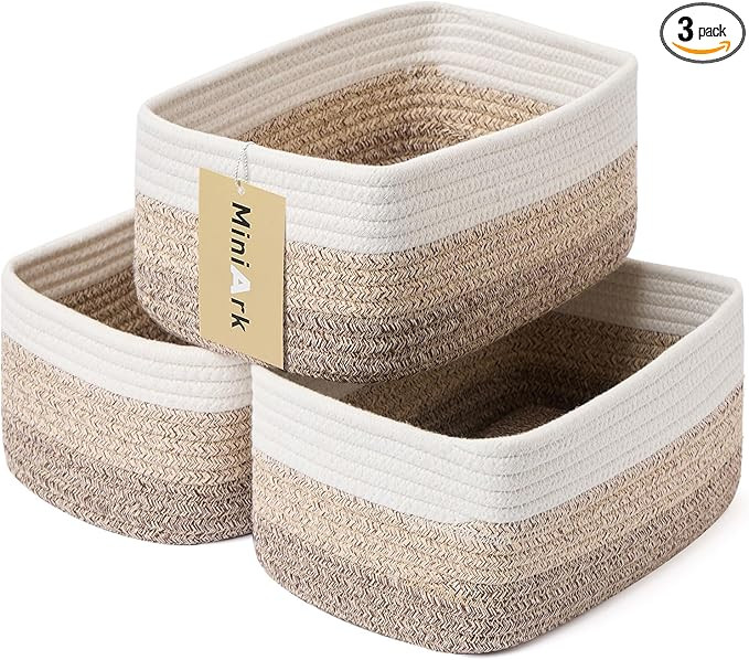 Small Storage Baskets for Organizing | Closet Organizer Bins | Shelf Toy Basket | Woven Rope Bask... | Amazon (US)