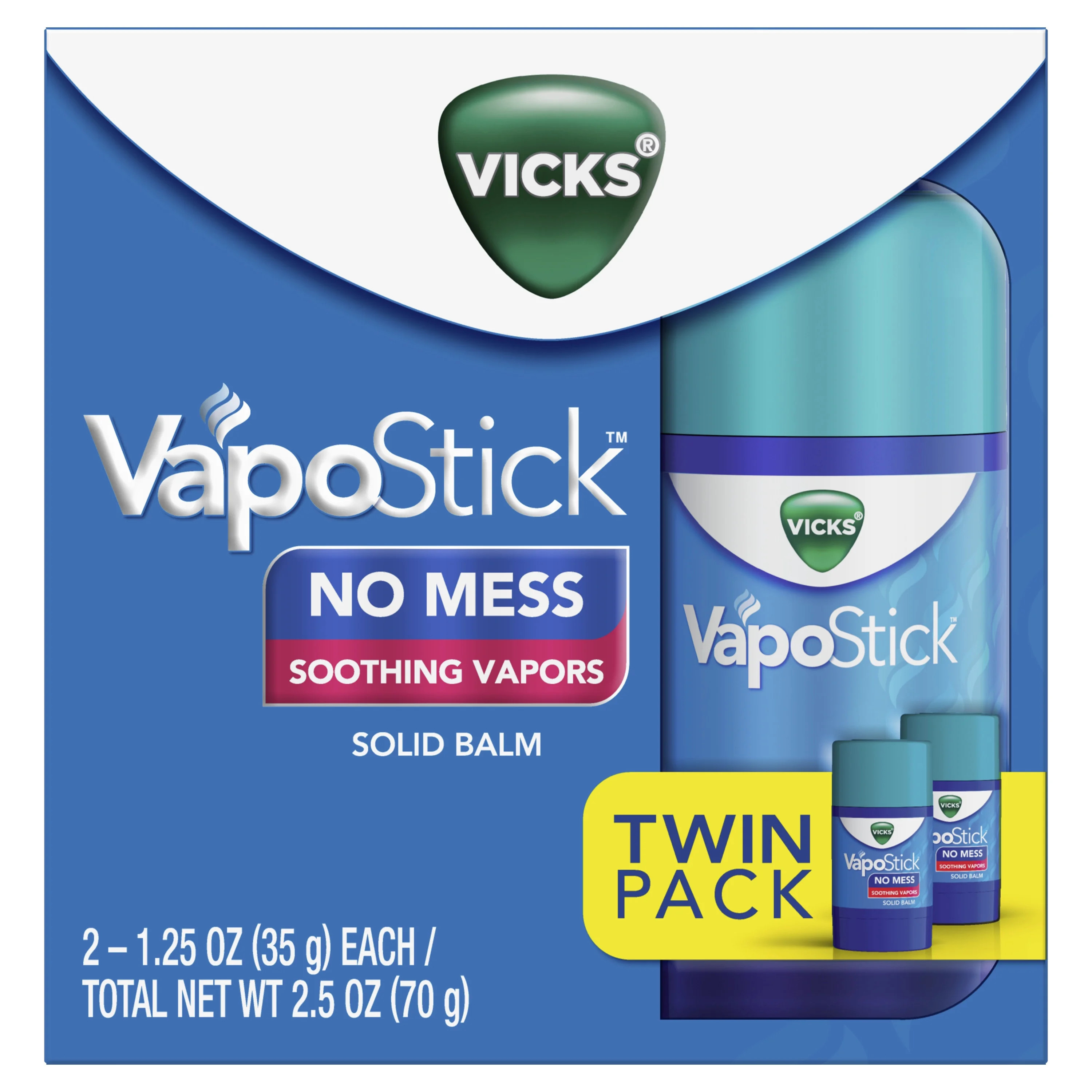 Vicks VapoStick, Sinus Relief with Soothing Vicks Vapors, Non-Medicated, 2 x 1.25oz Sticks | Walmart (US)