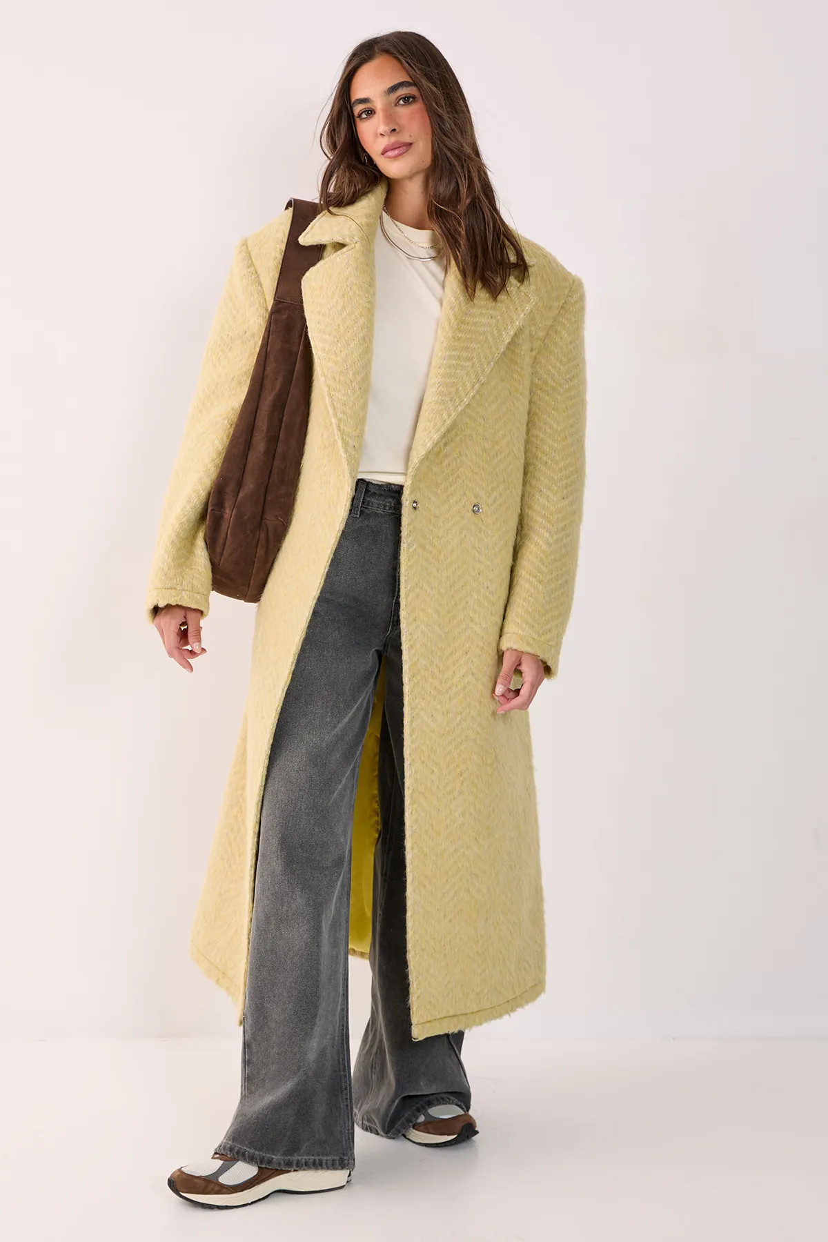 Premium Double Breasted Brushed Herringbone Coat | Nasty Gal US