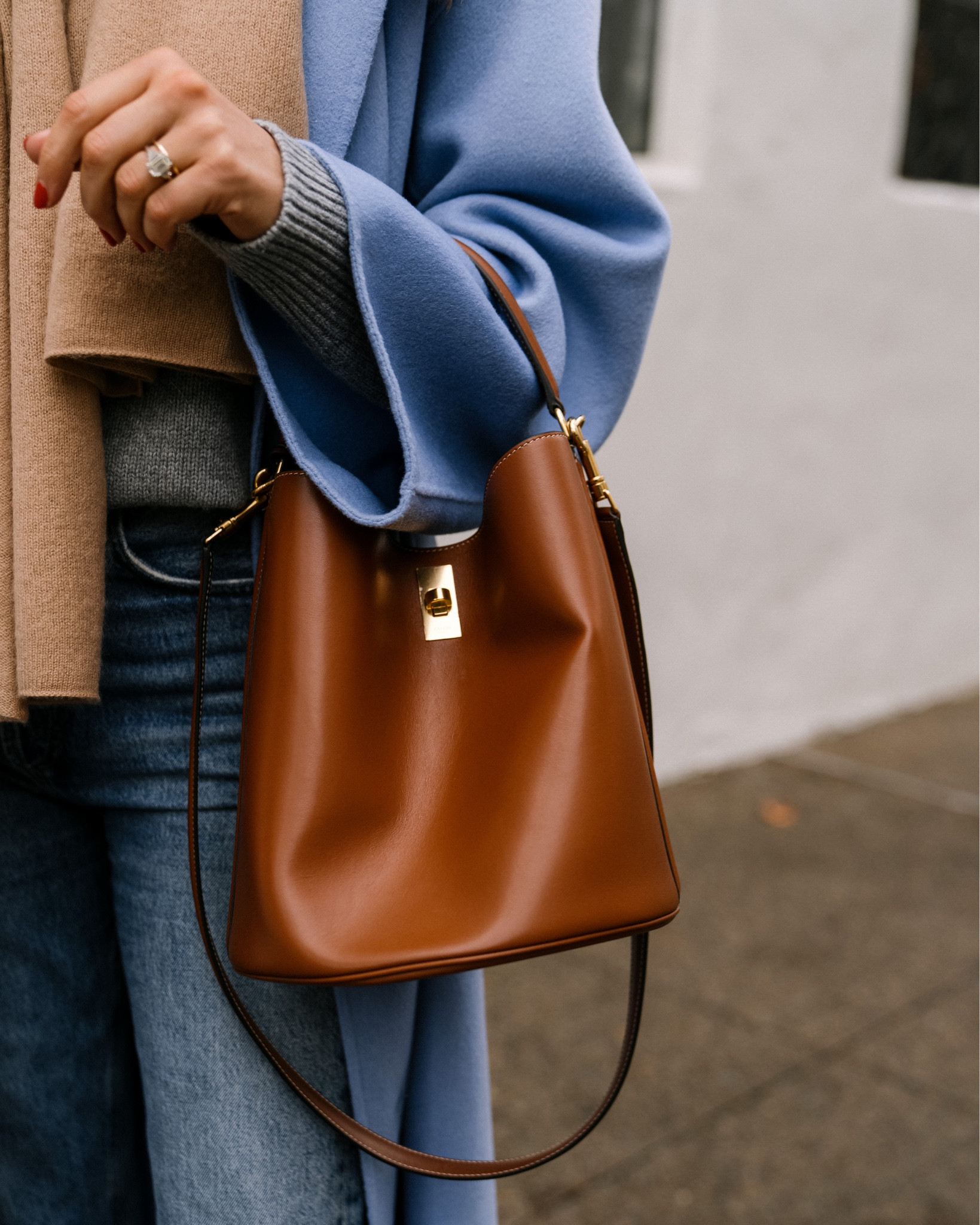 Celine Small Leather Bucket Bag in Brown