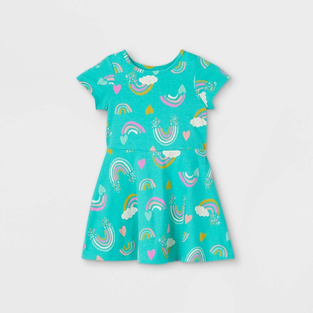 Toddler Girls' Knit Short Sleeve Dress - Cat & Jack Teal 12M, Blue | Target