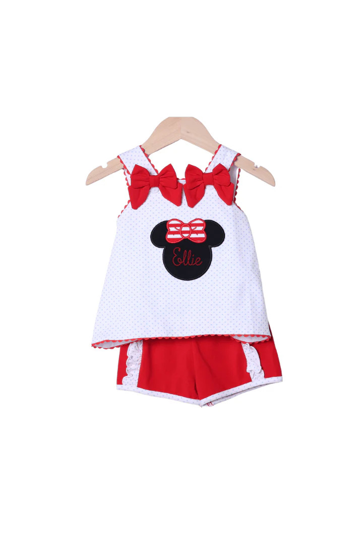Red Mouse Applique Bow Short Set | The Smocked Flamingo