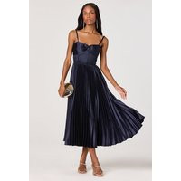 ASTR the Label | Ascella Sweetheart Pleated Midi Dress in Navy | Size S | ASTR The Label (US)
