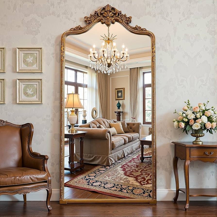 Antok Floor Mirror, 69"×28" Vintage Full Length Mirror Carved Full Body Mirror with Stand, Hangi... | Amazon (US)