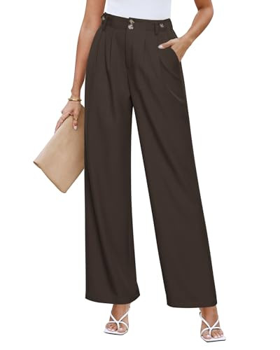 GRAPENT Pleated Wide Leg Pants Womens Slacks High Waisted Loose Dress Pants for Women Wide Leg Trouser Pants for Women Women Baggy Pants Color Dark Brown Size XL X-Large Size 16 Size 18 | Amazon (US)