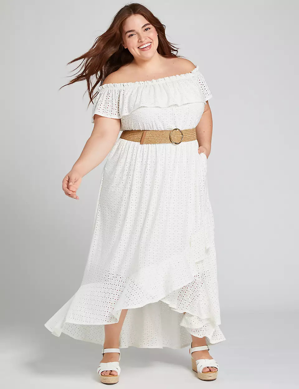 Eyelet Off-The-Shoulder Maxi Dress | Lane Bryant (US)