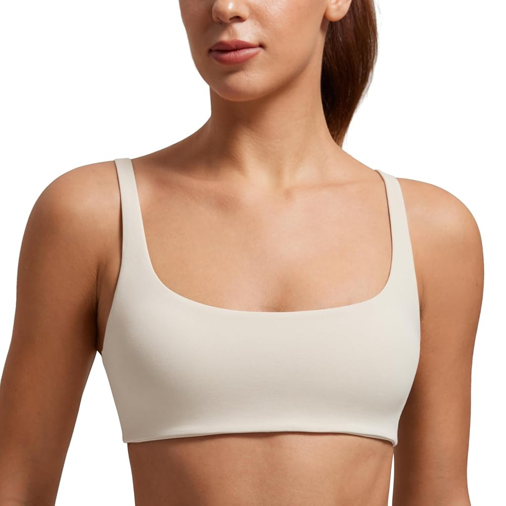 CRZ YOGA Butterluxe Spaghetti Strap Sports Bras for Women - Square Neck Yoga Wireless Low Coverag... | Amazon (US)