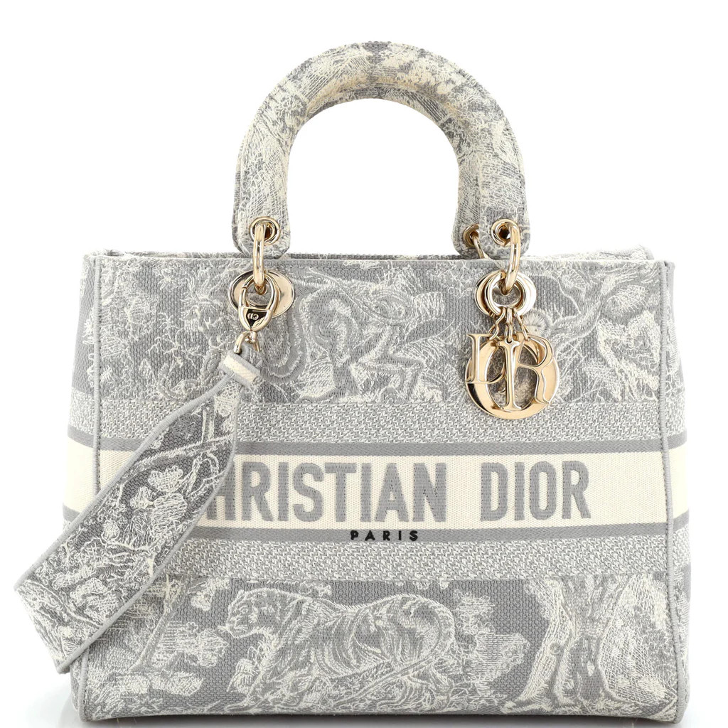Lady D-Lite Bag Embroidered Canvas Large | Rebag