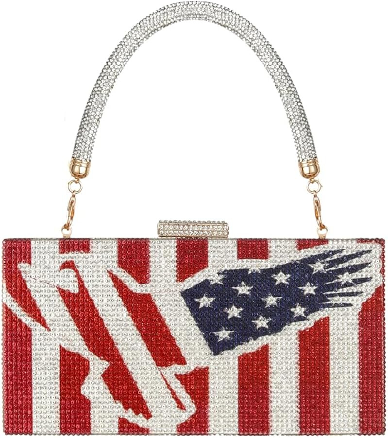 Women's American Flag Rhinestone Crossbody Evening Purse - Patriotic Red White Blue Clutch Bag | Amazon (US)