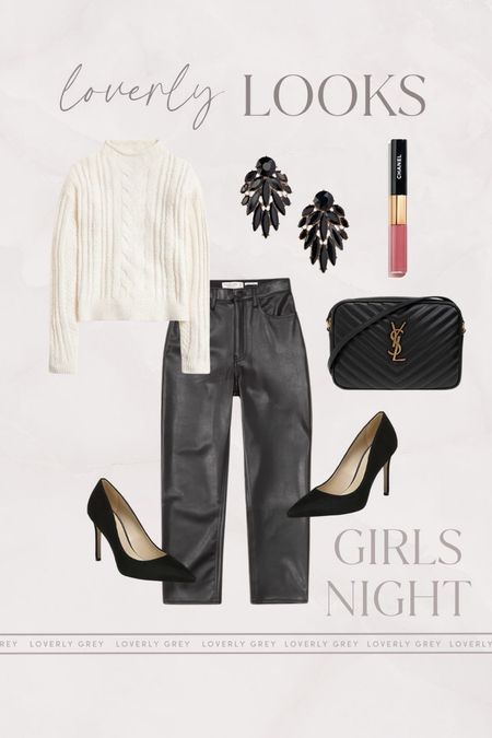 Loverly Grey girls night outfit idea. I love these faux leather pants and cable knit sweater. 

#LTKstyletip #LTKSeasonal #LTKbeauty