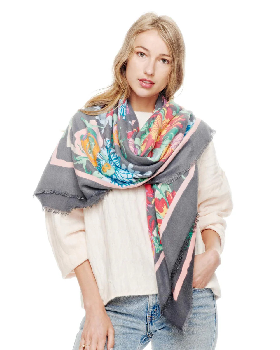 Pauline Abstract Floral Scarf-Gray | Benaar La