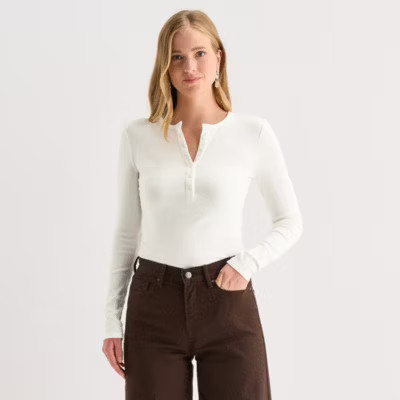 new!a.n.a Womens Tall Long Sleeve Regular Fit Henley Shirt | JCPenney