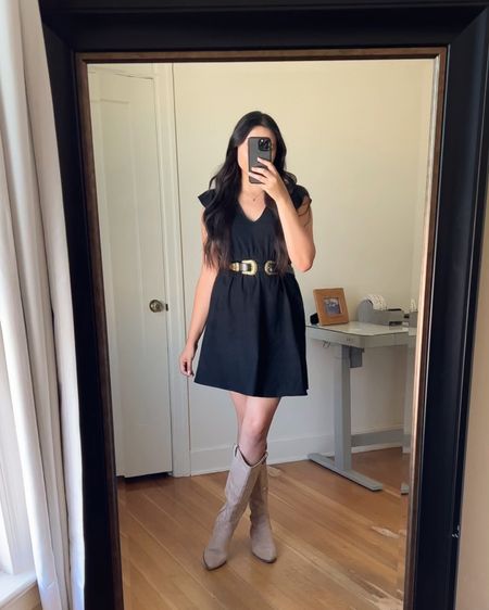Wearing a size medium in this black flutter mini dress

target - cowgirl - western outfit - cowgirl boots - country concert - summer dress - ootd - casual dresses - black dress



#LTKunder50 #LTKSeasonal #LTKFind