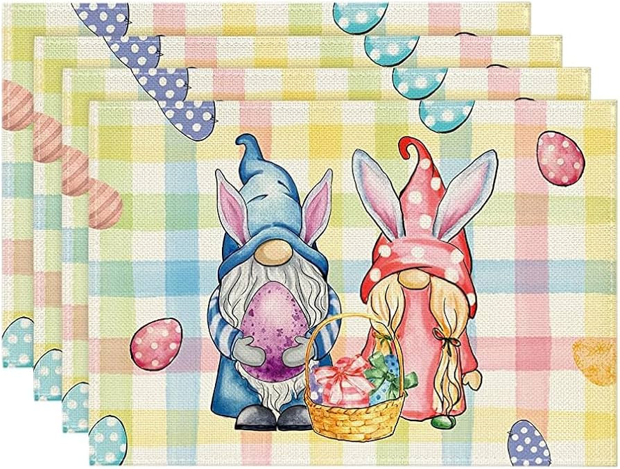 Artoid Mode Pink Green Buffalo Plaid Bunny Gnomes Eggs Easter Placemats Set of 4, 12x18 Inch Seas... | Amazon (US)