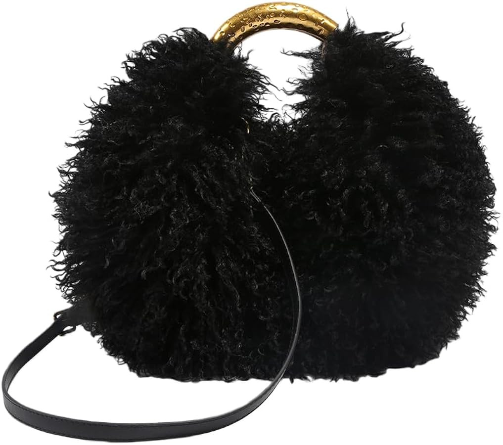 Women Shagy Furry Handbags Burgundy Fur Purse Fluffy Shoulder Bag Fur Hobo Bags Women | Amazon (US)