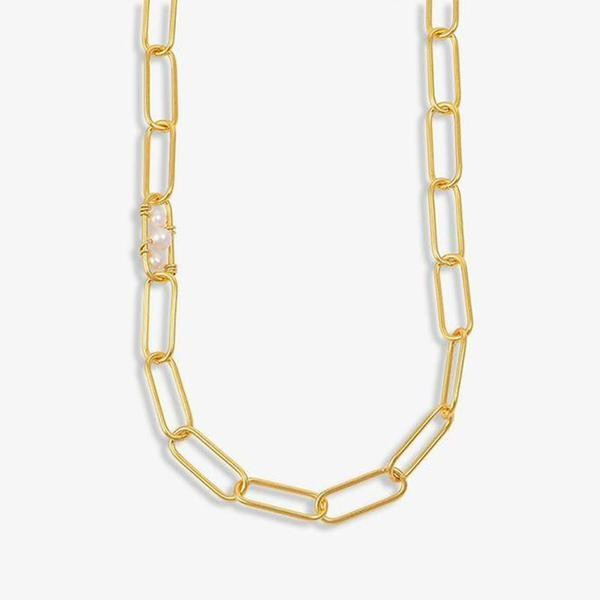 Pearl Trio Paperclip Link Necklace | Victoria Emerson