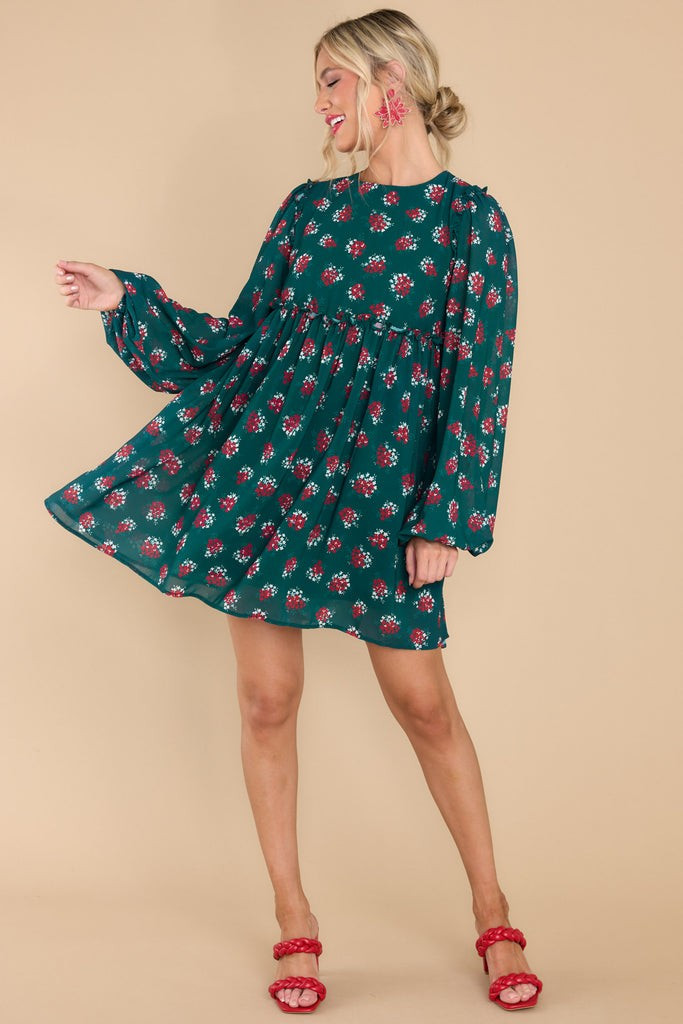 Sweet Mood Dark Emerald Floral Print Dress | Red Dress 