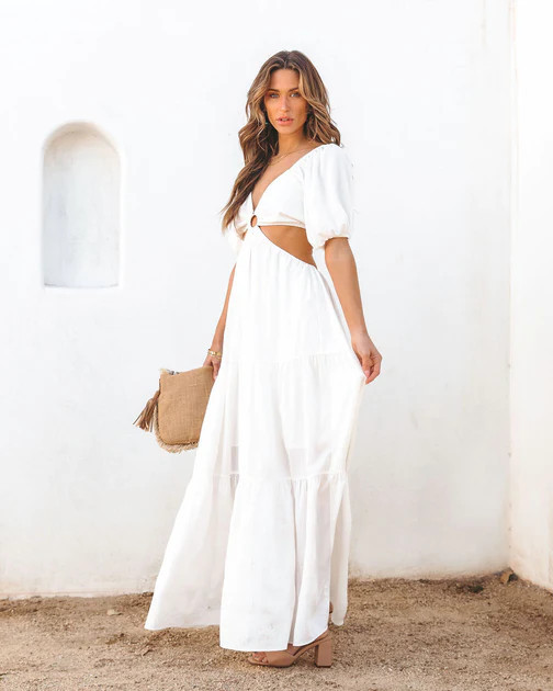 Cartagena Cutout Tiered Maxi Dress - White | VICI