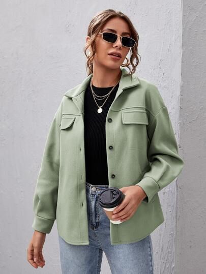 Drop Shoulder Buttoned Overcoat | SHEIN