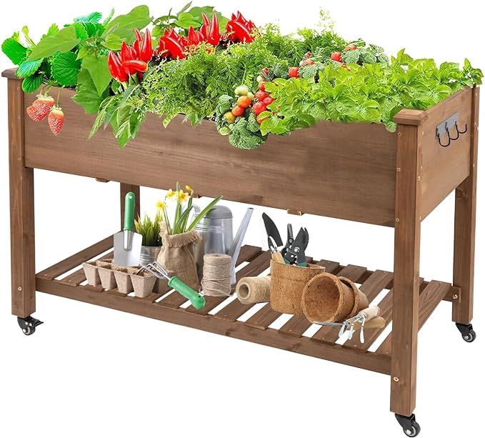 Gowoodhut Raised Garden Bed with Wheel 48x24x30in, Elevated Wood Planter Box Can Grow Vegetables,... | Amazon (US)