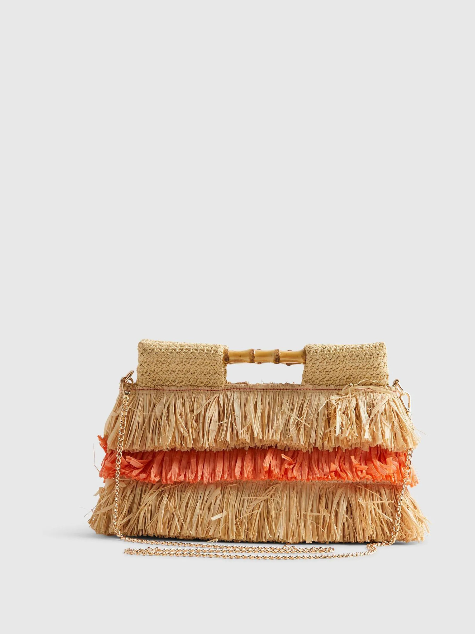 River Island River Island Orange Del Maar Stripe Raffia Clutch Bag | Next US