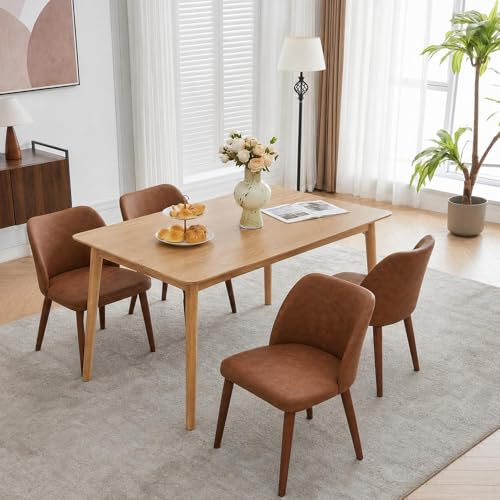 GarveeHome Leather Dining Chairs Set of 4 Upholstered PU Dining Chair with Wood Legs, Wing Backrest, Wooden Kitchen Chairs with Thick Cushions, Leveling Feet for Dining Room, Living Room, Brown | Amazon (US)