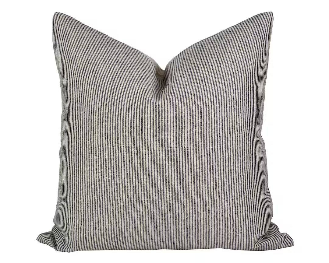 HALE Charcoal Pinstripe Linen Pillow Cover, Neutral Pillow, Modern Farmhouse Pillow, Pinstripe Pi... | Etsy (US)