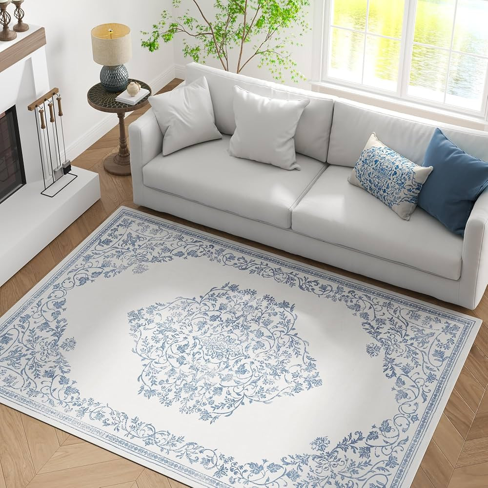 jinchan Area Rug 5x7 Washable Rug Vintage Rug Bedroom Rug Ultra-Thin Non Slip Rug Floral Medallio... | Amazon (US)