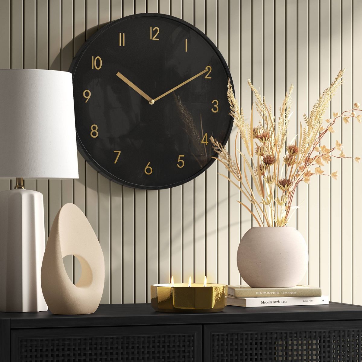 16" Luxe Wall Clock Black/Brass - Threshold™ | Target