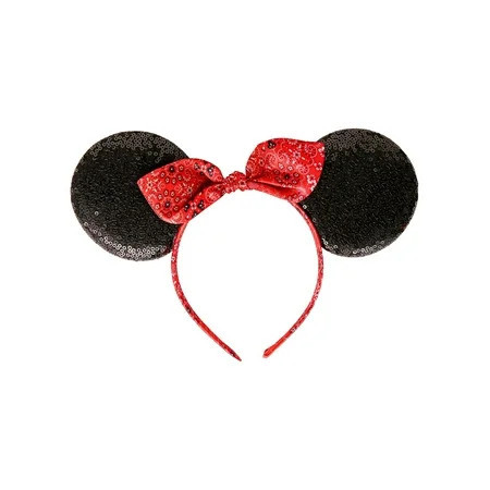 Disney Minnie Mouse Girl s Red Glitter Bandana Bow Headband | Walmart (US)