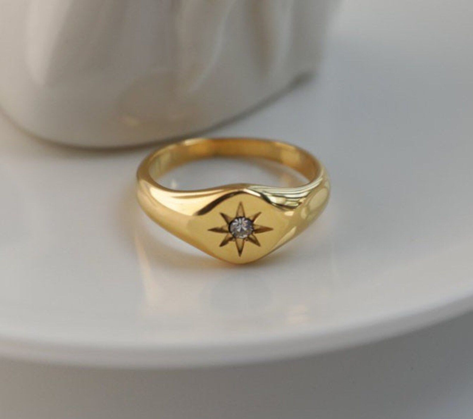 North Star Ring | CZ North Star Gold Ring for Women | Starburst Ring | Celestial Ring | Gold Fill... | Etsy (US)