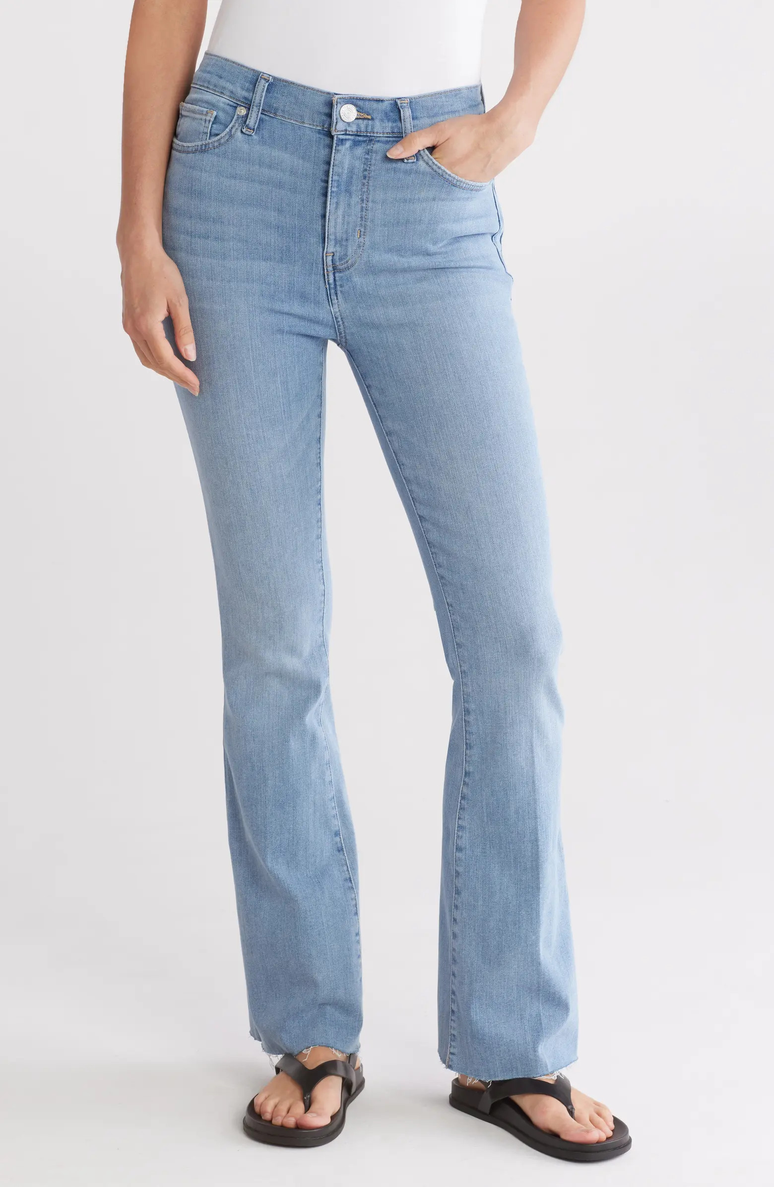 Le Easy High Waist Raw Hem Flare Jeans | Nordstrom Rack