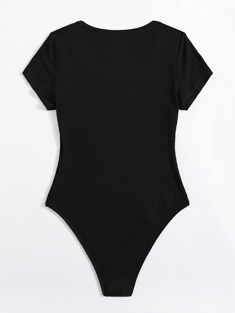 Verdusa Women's Scoop Neck Short Sleeve Rib Knit T Shirt Basic Bodysuit Leotard | Amazon (US)