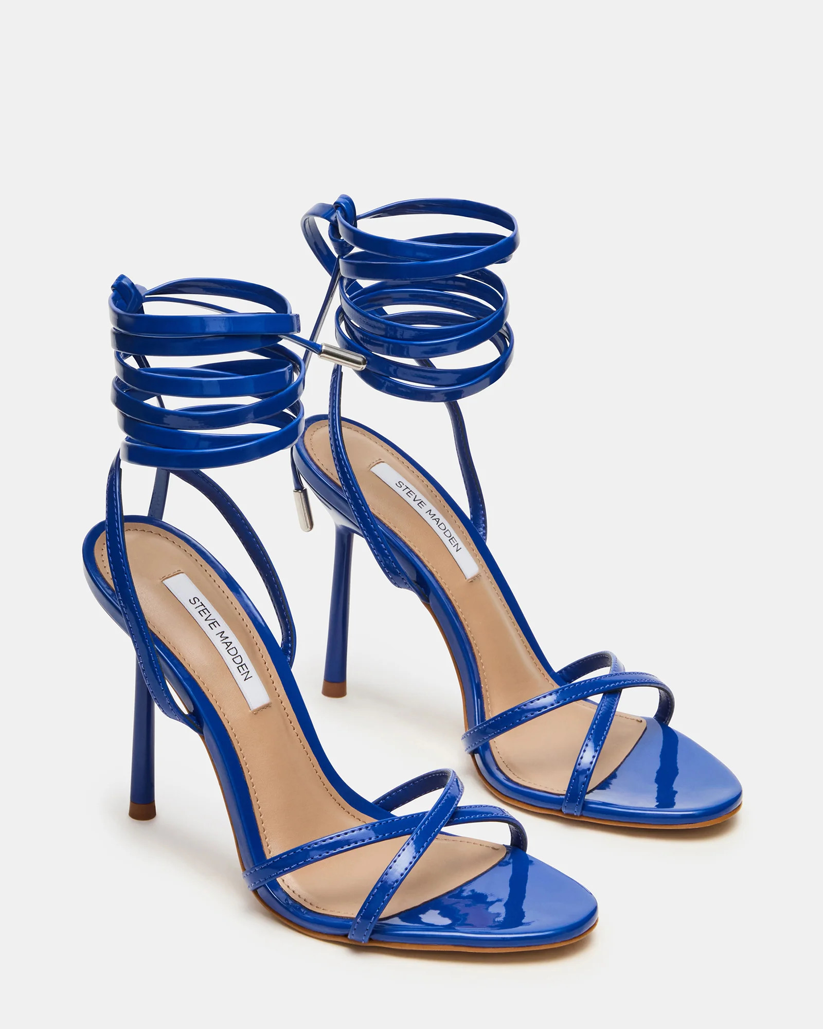NERI Cobalt Patent Strappy Stiletto Round-Toe Women's Heel | Steve Madden (US)