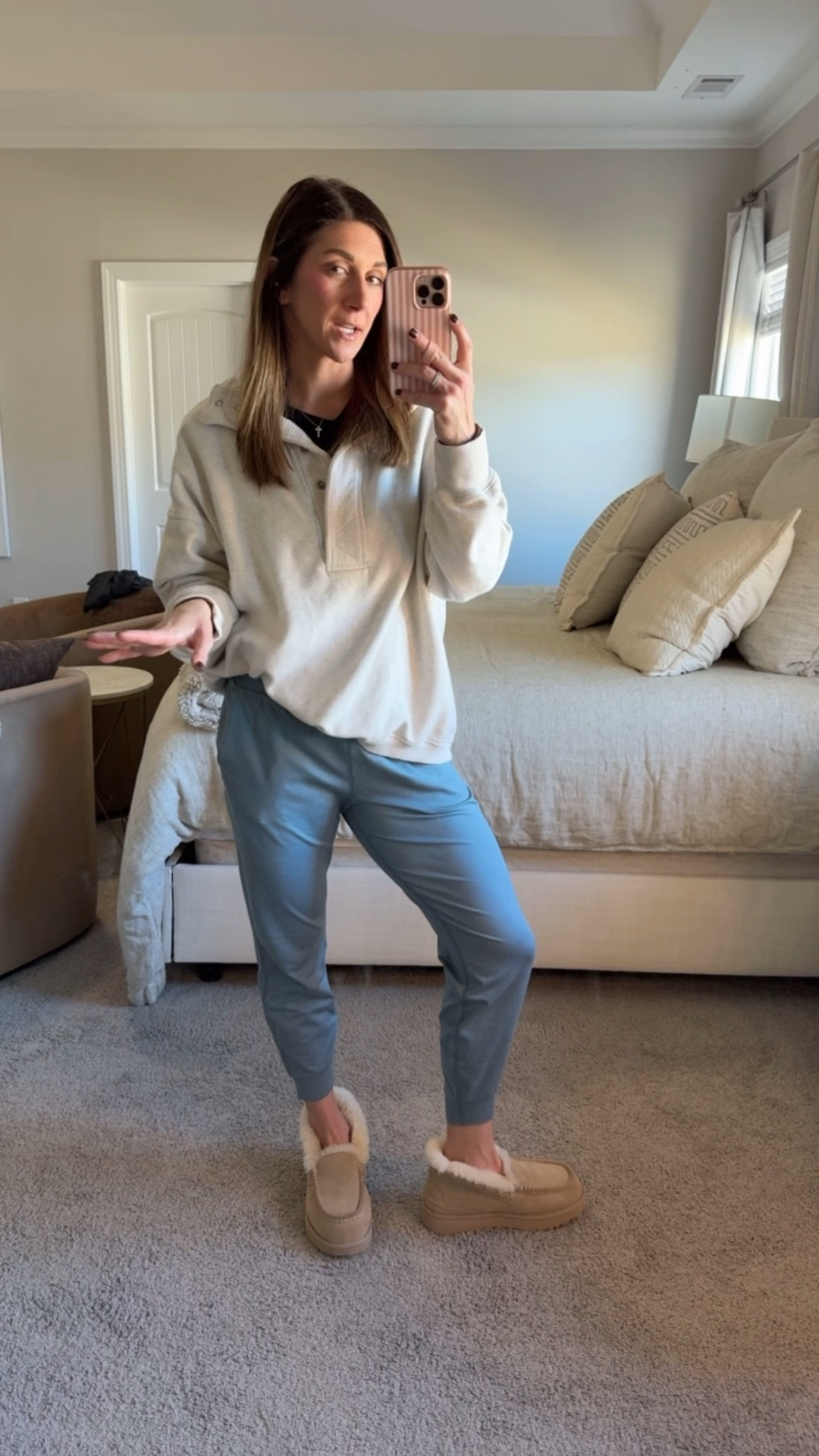 Shop outfit here 

Tee: small crop tee from Target
Pullover: aerie size small-oversized linking newer version. 30% off all sweaters!
Joggers: Vuori-size small. If between, go down. Pockets and drawstring 
Uggs: size 8-come in other colors too!

Click here to shop 

Tee | t-shirt | pullover | sweatshirt |
Aerie | American Eagle | sale | Vuori joggers | Uggs | slippers | platform | comfy | cozy | target | cozy | mom fit | everyday fashion | soft | stretchy | lounge wear | athleisure 

#LTKStyleTip #LTKSaleAlert #LTKmomlife