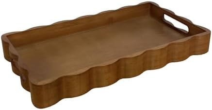 JUIOETURPine Wood Decorative Tray with Handle Rectangular Wooden Serving Tray for Breakfast in Be... | Amazon (US)