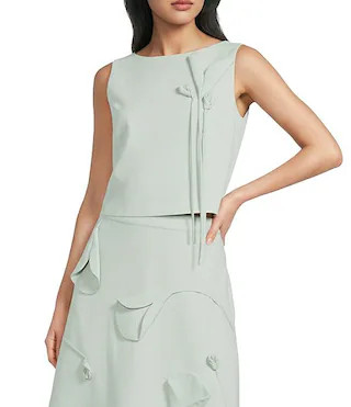 Le' AL.X Woven Floral Applique Boat Neck Sleeveless Coordinating Blouse | Dillard's | Dillard's